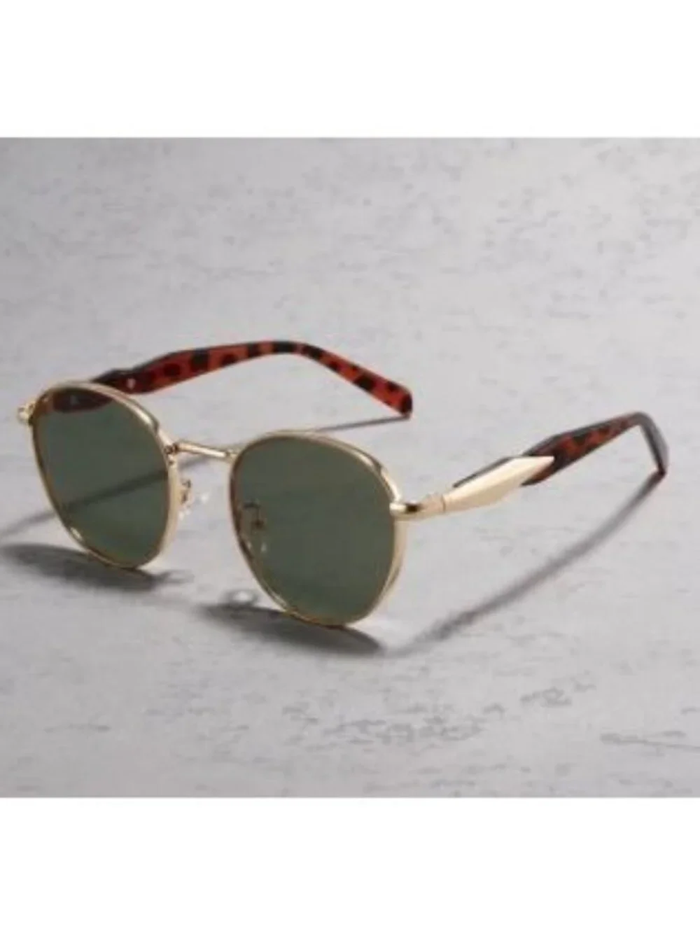 Oval Gold Metal Frame Sunglasses Green Lenses Tortoiseshell Arms Retro Vintage